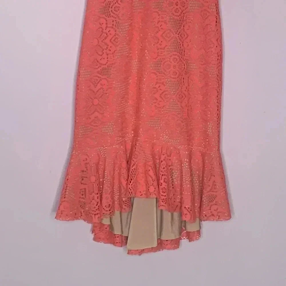 DRESS THE POPULATION 'WENDY" SLEEVELESS LACE CORAL DRESS NWT SIZE SMALL - Picture 4 of 8